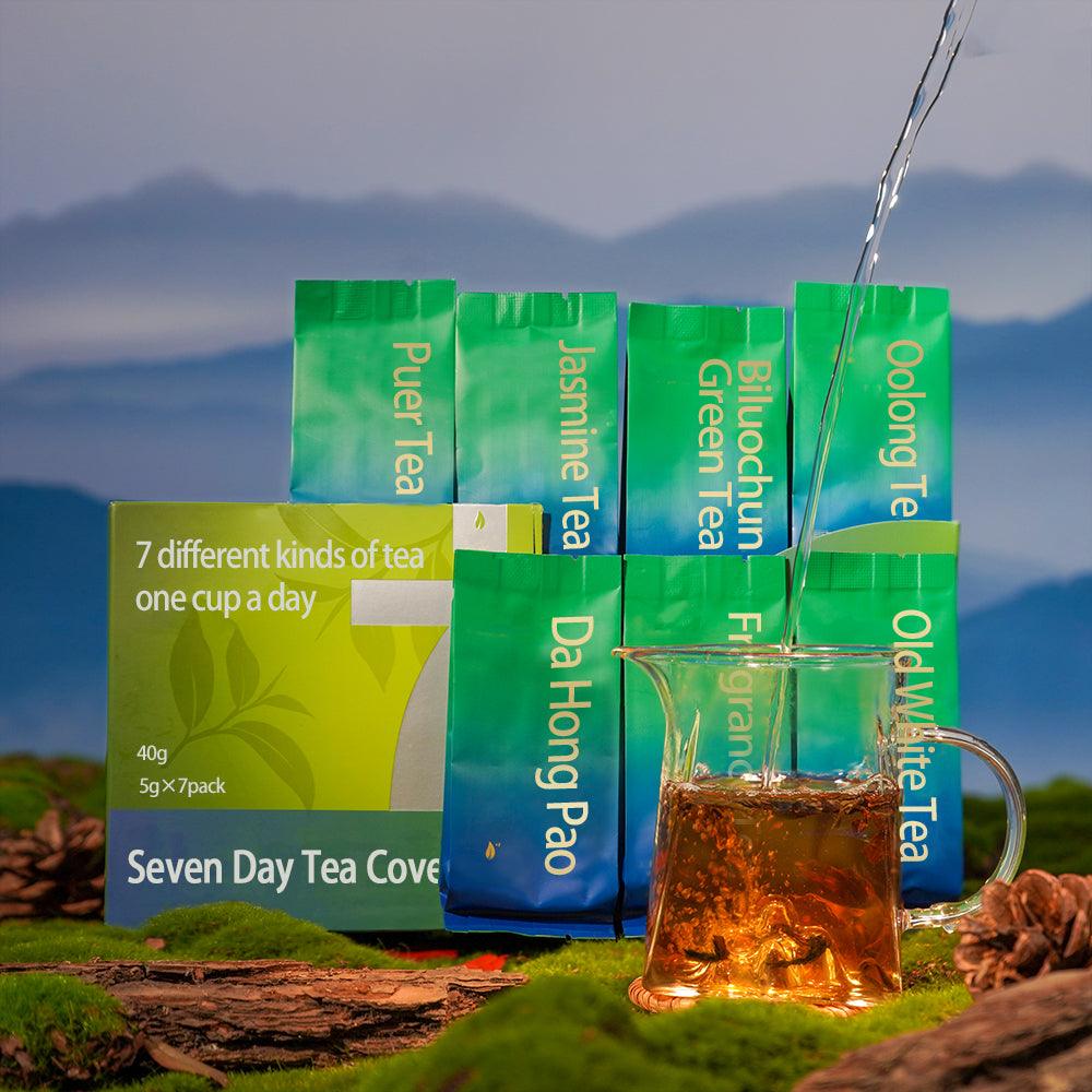 Seven Samples Package Tea SevenDay Tea Covenant(40g*7pack)Whitetea:5g Oolong tea:7g Biluochun: 5gDahongpao:8g vinjunmei:5g RawPu'er tea: 5g Jasmine Tea 5g - Image 5