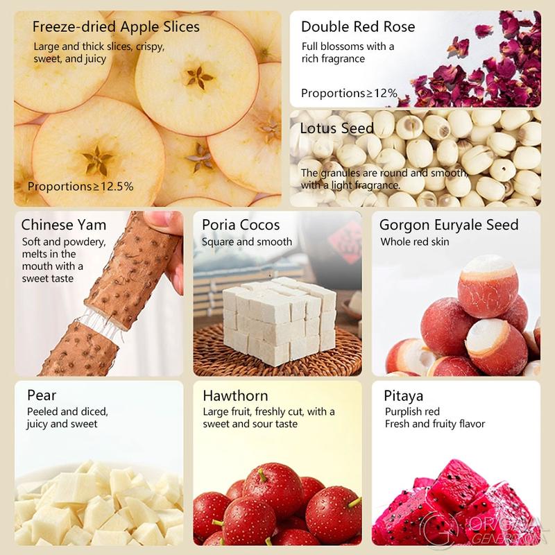 Apple Four God Tea 80g (8g x 10 packs) With Lotus Seed, Pear, Apple, Rose, Chinese Yam, Poria Cocos, Gorgon Fruit, Dragon Fruit, Hawthorn - Image 6